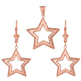 14K Chic Sparkle Cut Star Pendant Necklace Set in Rose Gold