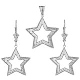 14K Chic Sparkle Cut Star Pendant Necklace Set in White Gold