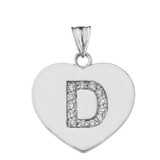 Diamond Initial "D" Heart Pendant Necklace in White Gold