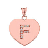 Diamond Initial "F" Heart Pendant Necklace in Rose Gold