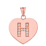 Diamond Initial "H" Heart Pendant Necklace in Rose Gold