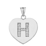 Diamond Initial "H" Heart Pendant Necklace in White Gold