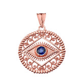 Round Filigree Evil Eye Pendant Necklace in Rose Gold