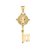 Saint Benedict Double Sided Cross Key Pendant Necklace in Yellow Gold