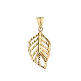 Designer Sparkle Cut Leaf Pendant Necklace in Yellow Gold