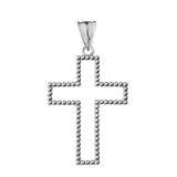 Two Sided Beaded Open Cross Pendant Necklace in Sterling Silver (1.5") LG
