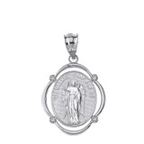 Sterling Silver Saint Gabriel Diamond CZ Frame Pendant Necklace