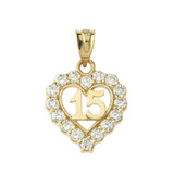 Yellow Gold 15 Años Quinceañera Heart Pendant Necklace