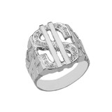 Bold Dollar Sign CZ Nugget Ring in Sterling Silver
