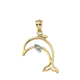 Dolphin Outline Solitaire Pendant Necklace in Gold (Yellow/Rose/White)