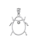 Solid White Gold Ladybug Outline Solitaire Pendant Necklace