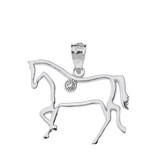 Solid White Gold Horse Outline Solitaire Equestrian Pendant Necklace