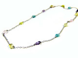 Gemstone Necklaces - Seduction Simulated Mixed Colored Quartz Long Necklace in Sterling Silver 40 Inch