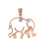 Solid Rose Gold Elephant Outline Solitaire Pendant Necklace