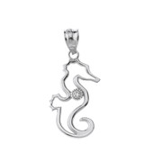 Sterling Silver Seahorse Outline CZ Pendant Necklace