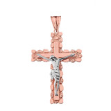 Crucifix Nugget Cross Pendant Necklace in Two-tone Rose Gold