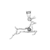 Diamond Running Deer Pendant Necklace in White Gold
