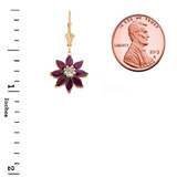 Genuine Ruby  and Diamond Daisy Leverback Earrings In 14K Yellow Gold