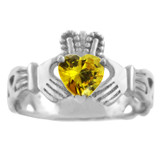 Silver Claddagh Trinity Band with Citrine Yellow CZ Heart