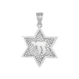 Star of David with Chai Pendant Necklace in .925 Sterling Silver
