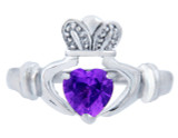 Silver Claddagh Ring with Amethyst CZ Heart Silver Claddagh Ring with Amethyst CZ Heart