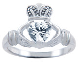 Silver Claddagh Ring with Clear CZ Heart