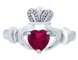 Silver Claddagh Ring with Ruby CZ Heart