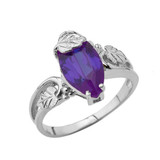 Marquise Leaf Ring With Personalized (LC) Birthstone In 14K White Gold