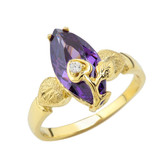 Personalized (LC) Birthstone Marquise Flower Heart Ring In 10K Yellow Gold