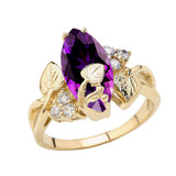 Beautiful Floral Personalized (LC) Birthstone Marquise Ring In 14K Yellow Gold