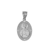 Saint Nicholas Pray for Us  Oval CZ Pendant Necklace in Sterling Silver