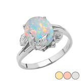 Simulated Opal Gemstone Oval Floral Ladies Ring In Gold Yellow/Rose/White