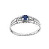 Genuine Sapphire and Diamond Modern Engagement/Promise Ring in Sterling Silver