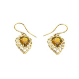 Genuine Citrine Filigree Heart-Shaped Dangle Earrings in Gold (Yellow/Rose/White)