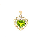Genuine Peridot Filigree Heart-Shaped Pendant Necklace in Gold (Yellow/Rose/White)