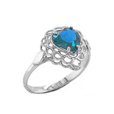 Blue Topaz Filigree Heart-Shaped Ring in Gold (Yellow/Rose/White)