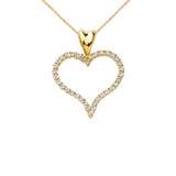 Diamond Open Heart Charm Pendant Necklace in Gold (Yellow/Rose/White)