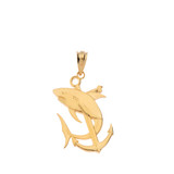 Anchor With Shark Pendant Necklace in Gold(Yellow/Rose/White)