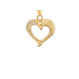 3-Stone Diamond Sparkle-Cut Open Heart Pendant Necklace in Gold (Yellow/Rose/White)