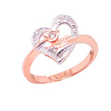 Crossed Heart Ring with Diamond in Gold (Yellow/Rose/White)