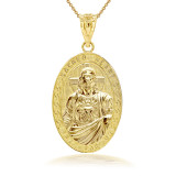 3D 10k/14k Solid Gold Jesus Christ Sacred Heart Narrow Oval Pendant Necklace (Yellow/Rose/White)
