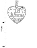 Sterling Silver Sweet 15 Años Quinceanera Pendant Heart with Cubic Zirconia Sterling Silver Sweet 15 Años Quinceanera Pendant Heart with Cubic Zirconia