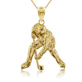 Gold Hockey Player 3D Charm Necklace (Available in Yellow/Rose/White Gold)