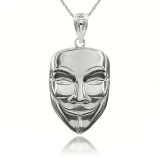 Sterling Silver Anonymous Mask 3D Charm Necklace