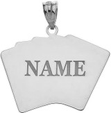 Personalized Engravable Silver Name Royal Flush of Hearts Poker Charm Pendant Necklace