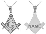 .925 Sterling Silver Engravable Freemason Square & Compass Personalized Pendant Custom Engraved with Any Name
