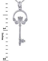 Silver Claddagh Key Pendant with Cubic Zirconia (w Chain)