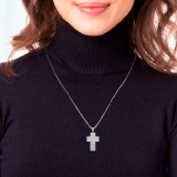 White Gold "Padre Nuestro" Lord's prayer Pendant Necklace On Model