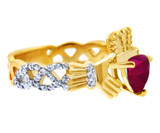 Gold Diamond Claddagh Ring 0.40 Carats with Ruby Stone