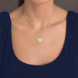 Gold Ohm with Diamond Border Pendant Necklace On Model